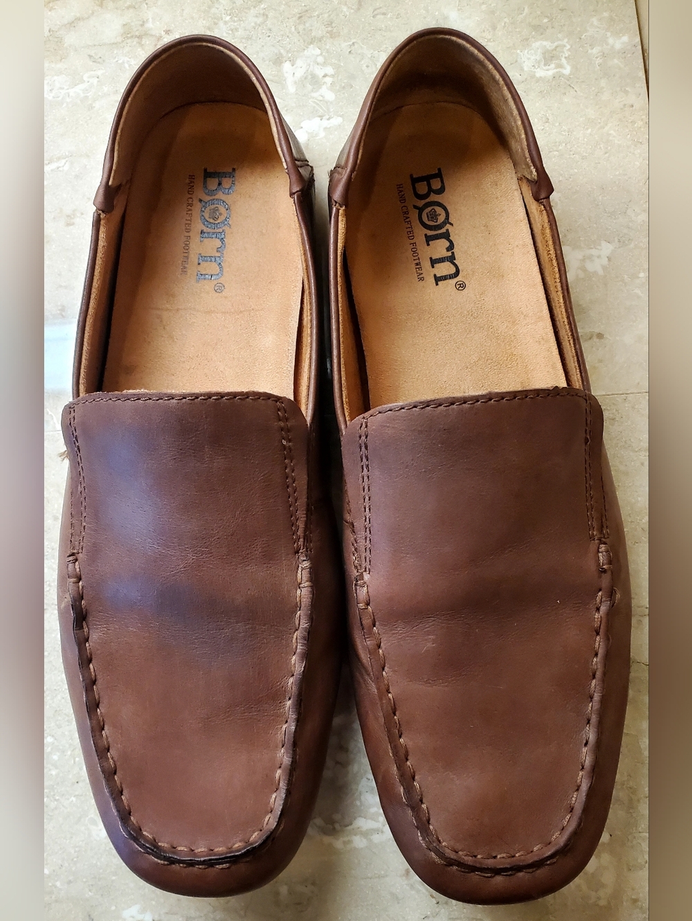 Born Marcel Men's Tan Leather Moc Toe Slip-On Loafers Size 12 - Picture 7 of 11